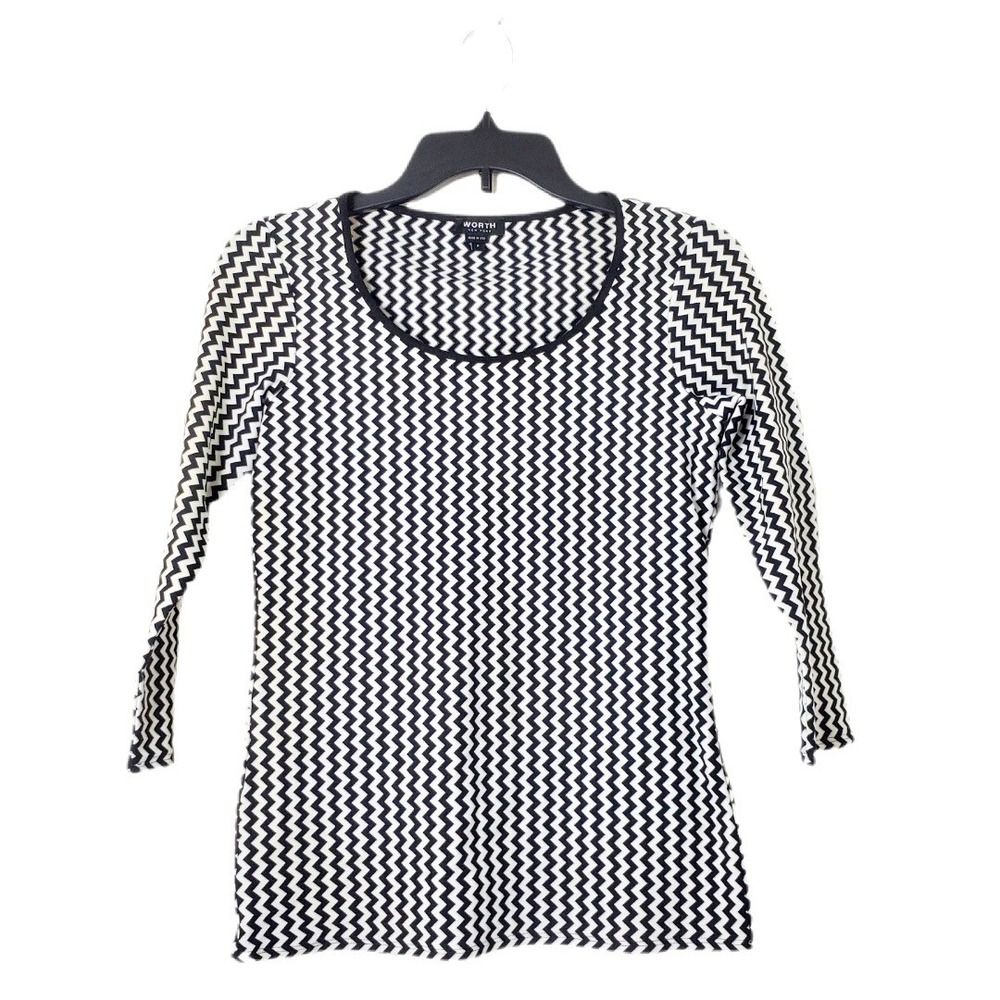 Worth New York Black & White Chevron Zigzag Stretch Knit Top Made in USA Size 4P